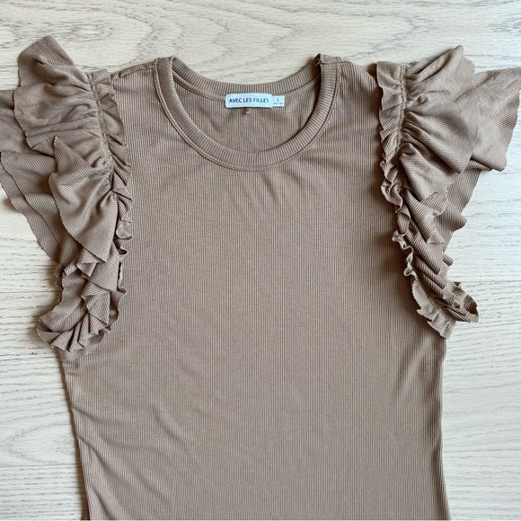 Anthropologie | Avec Les Filles Dress, Beige/Tan, Ruffles, Midi, Women’s (US L) - Picture 6 of 9